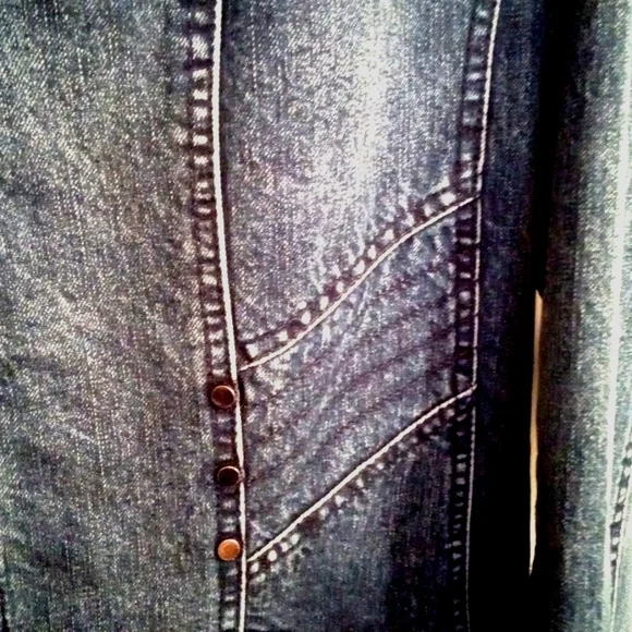 Oxygen Women's Hooded Long Moto Lined Denim Zip Up Jacket Pockets Small - Picture 3 of 14